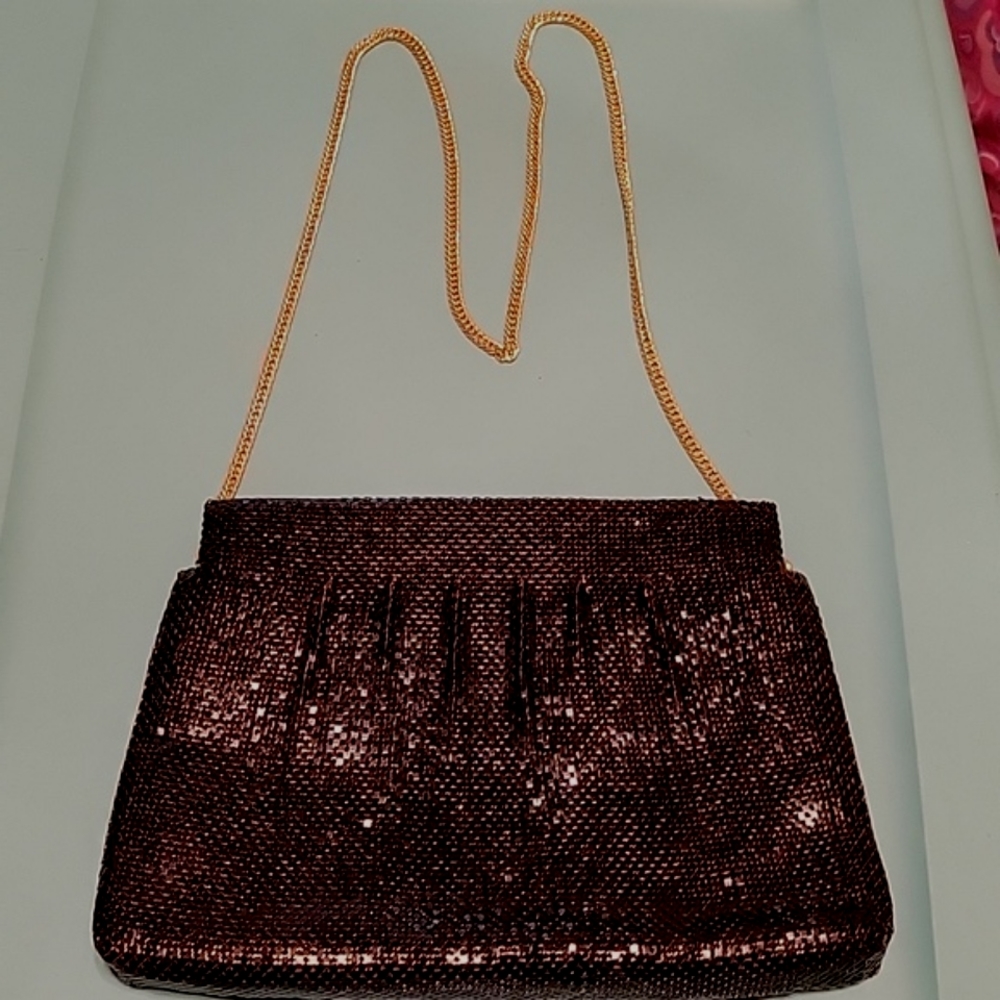 Black chain clutch with gold chain